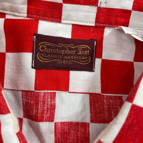 Christopher Scott XL VTG Button Red White Check Polyester Cotton Short Sleeve - Picture 3 of 5